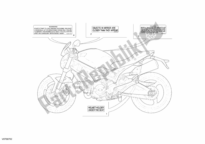 Tutte le parti per il Etichette Di Avvertimento del Ducati Monster 696 USA 2009